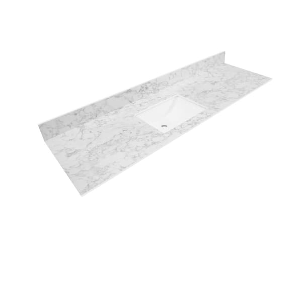 61 in. W x 22 in. Vanity Top in Volakas Marble with Single White Sink and 4 in. Faucet Spread 61 in. W x 22 in. Vanity Top in Volakas Marble with Single White Sink and 4 in. Faucet Spread