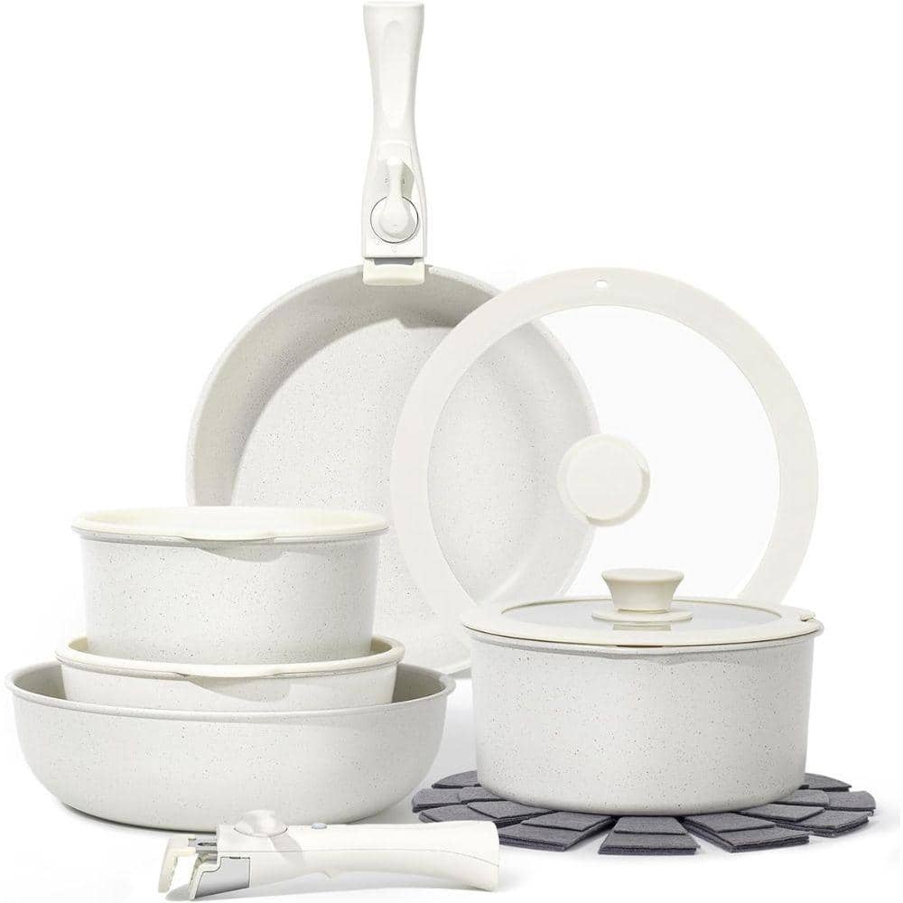 15-Piece Nonstick Granite Cookware Set Pots and Pans with Glass Lids, Remov