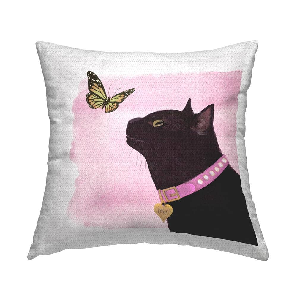 Cat and Butterfly on Pink Pink Square Outdoor Throw Pillow price history on PriceWatchPro
