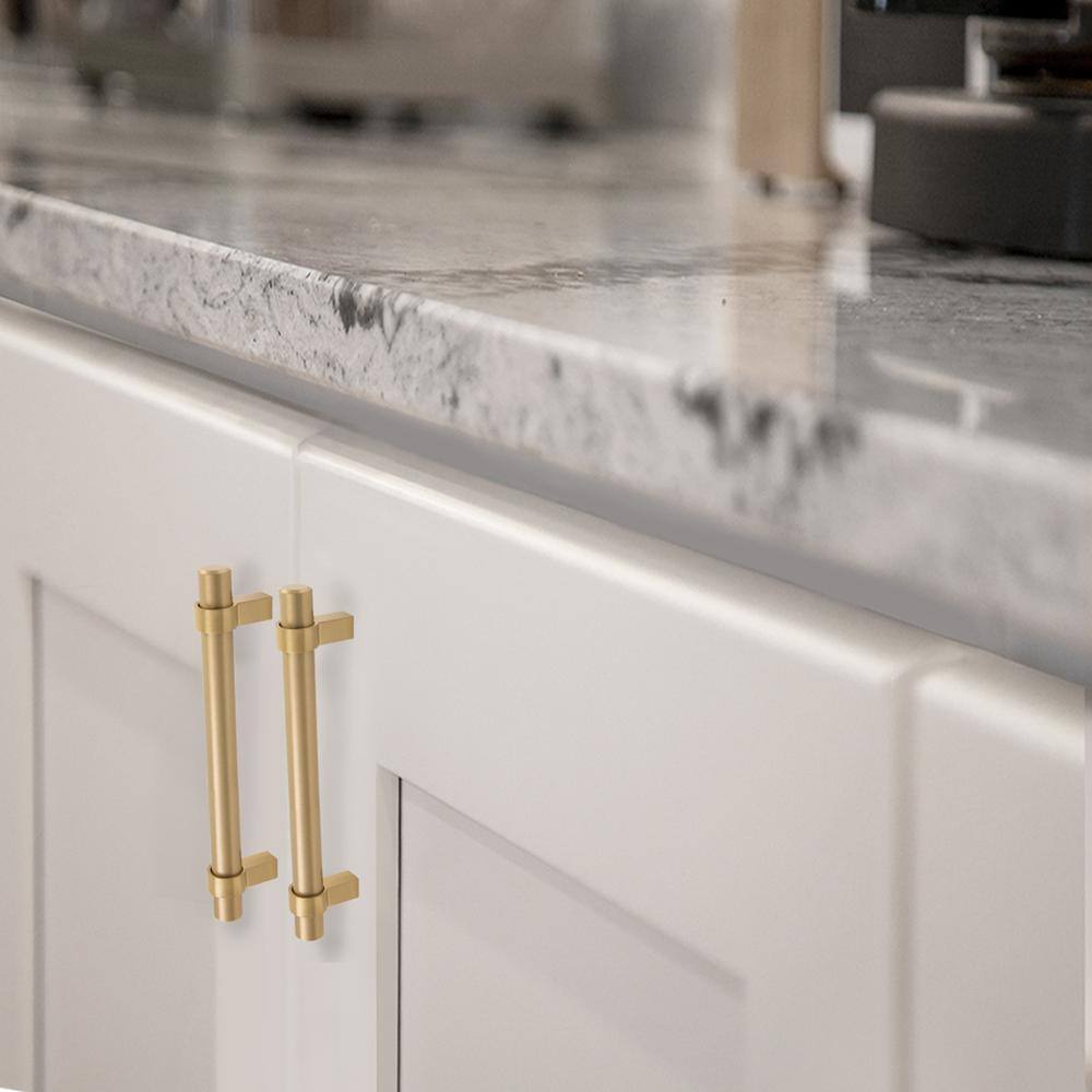 Emery Satin Gold Cylindrical Cabinet Bar Pulls, 5-Pack