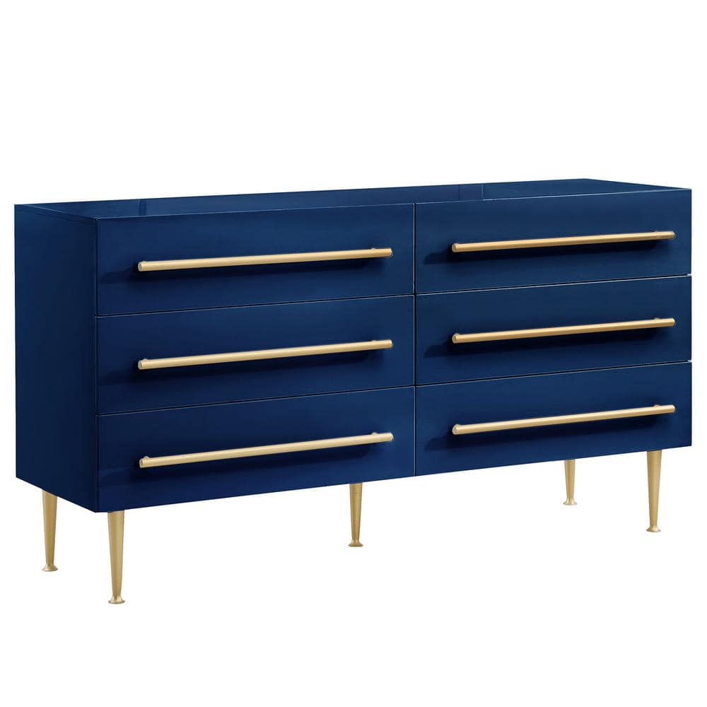 Best Master Furniture Bellanova 6-Drawer Navy Dresser 34 in. H x 61 in. W x 20 in. D, Blue