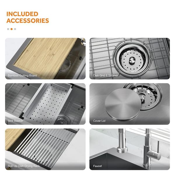 Dolancourt Tight Radius 33 in. Drop-In Single Bowl 18G Stainless Steel Workstation Kitchen Sink with Spring Neck Faucet