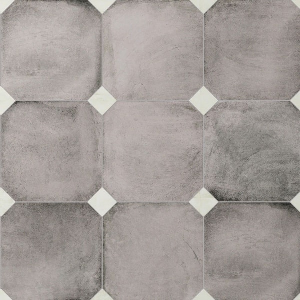 Merola Tile Laverton Octagon Gris with Taco Nieve 8 in. x 8 in. Porcelain Floor and Wall Tile (11.25 sq. ft. /Case)