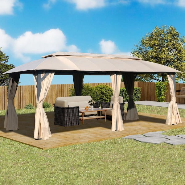 10 ft. x 20 ft. Gazebo with Double Roofs, Privacy Curtains, Mosquito Nettings, Heavy Duty Metal Frame Party Tent Canopy