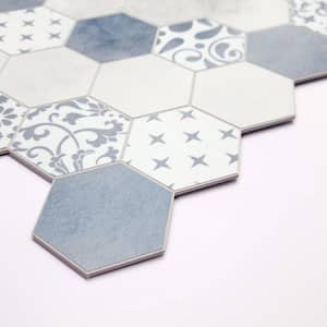 Hexagon 12.5 in. X 12.2 in. Peel and Stick Backsplash Stone Composite Wall Tile, Cement Blue (10 Tiles, 9.00 sq.ft.)