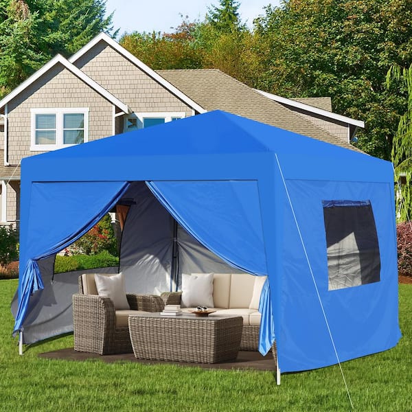 Unbranded Outdoor 10 ft. x 10 ft. Pop Up Gazebo Canopy Tent with Removable Sidewall and Zipper Weight Sand Bag Carry Bag-Blue