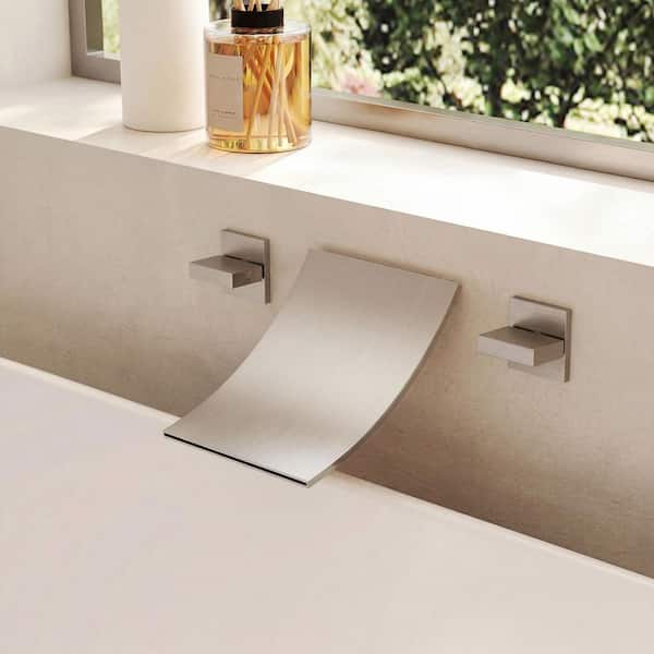 Double-Handle Wall Mount Roman Tub Faucet Bathtub Faucet in Brushed Nickel