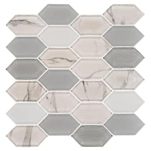 Astor Waldorf Dark Gray/Gray/White 11-15/16 in. x 11-15/16 in. Geometric Smooth Glass Mosaic Tile (4.95 sq. ft./Case)