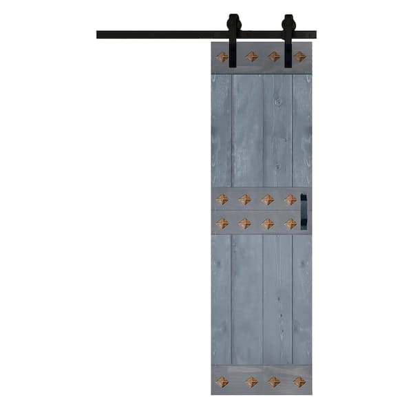 ISLIFE Mid-Century Style 24 in. x 84 in. Dark Gray Solid Wood Sliding Barn Door with Hardware Kit - Assembly Needed