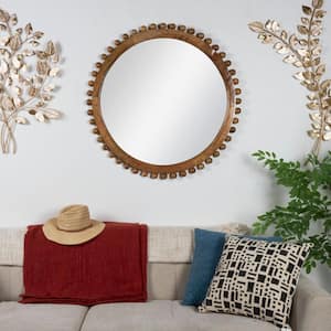 35 in. W x 35 in. H Round Framed Gold Wall Mirror with Beaded Detailing