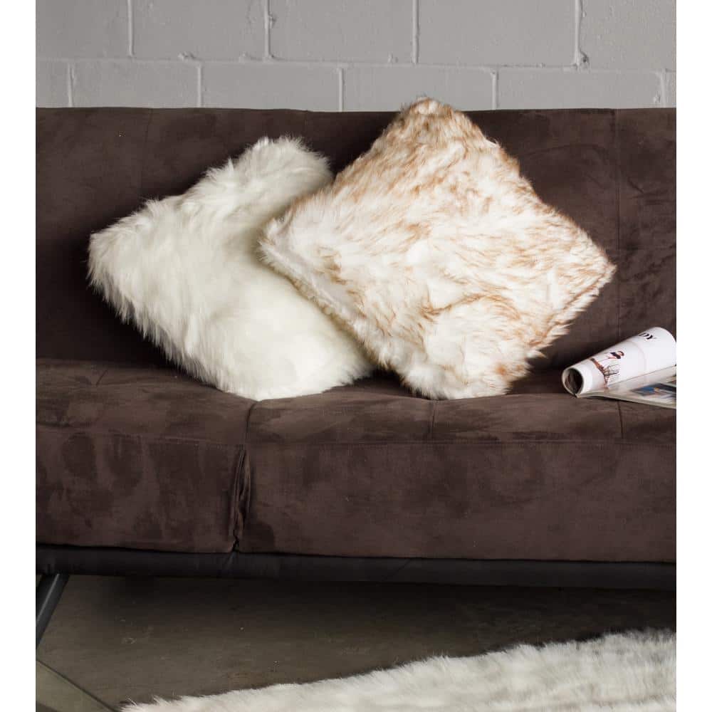 Gradient Tan Faux Fur Square Throw Pillow Set