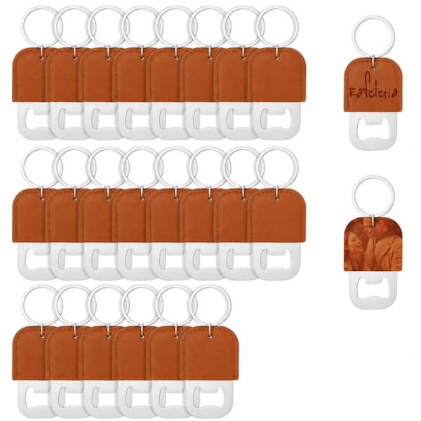 24 Pack PU Leather Stainless Steel Bottle Opener Keychains Bulk Set for Wedding Party Bar DIY Gift Use