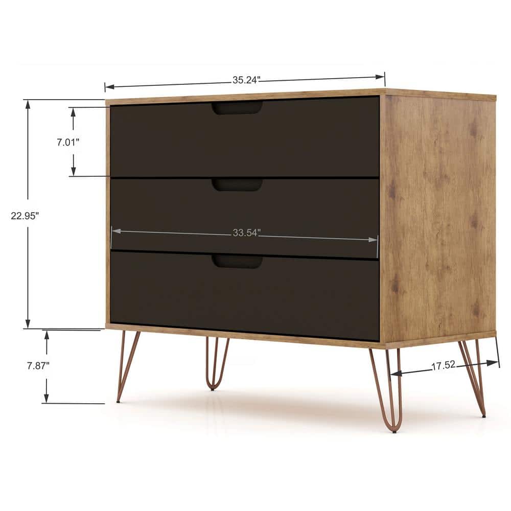 Mid-Century Textured Gray 3-Drawer Dresser Set
