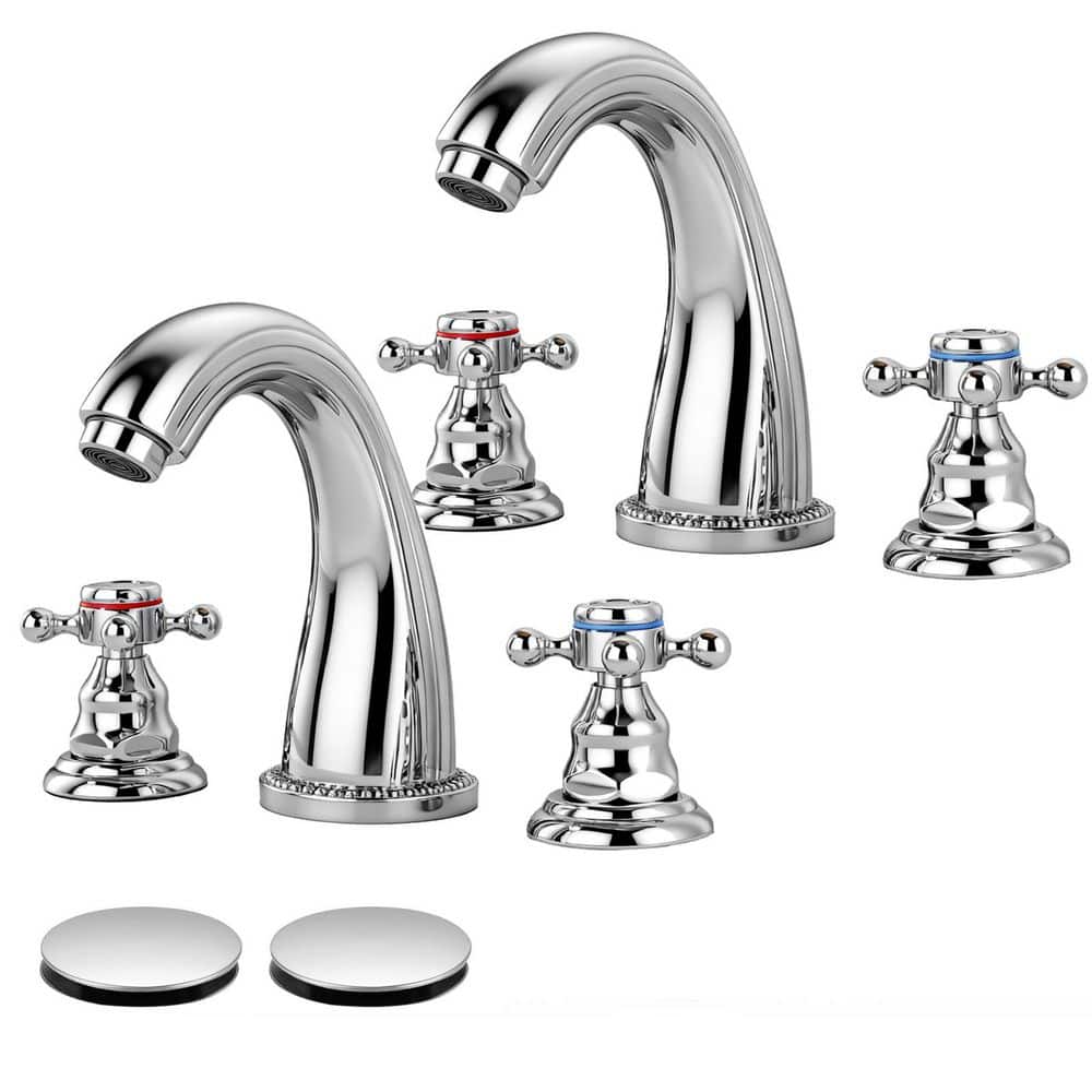 Double Handles 8 in. Widespread Bathroom Faucet 3-Hole Sink Faucet with Pop-Up Drain in Polished Chrome (2-Pack) price history on PriceWatchPro