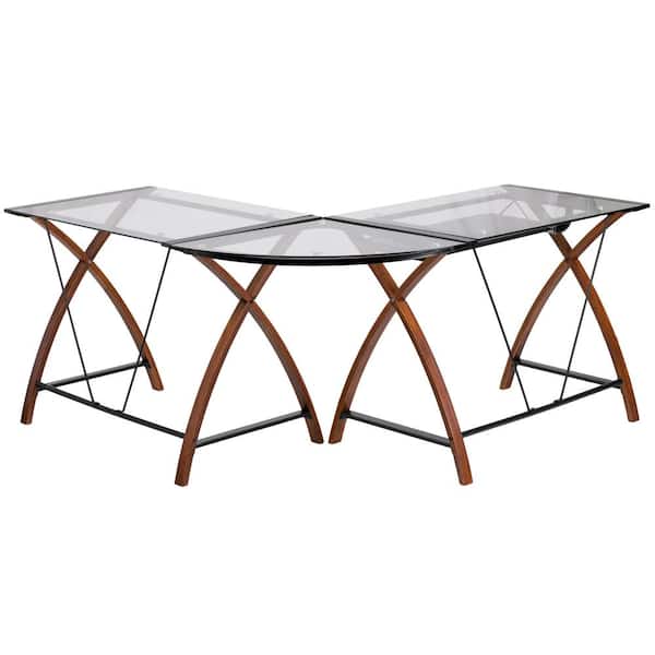 Carnegy Avenue 87 in. L-Shaped Clear/Cherry Computer Desks with Keyboard Tray
