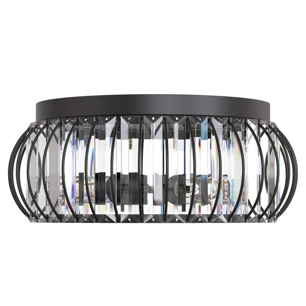 Emeritpro 15 in. 3-Light Black Flush Mount Ceiling Light with Crystal ...