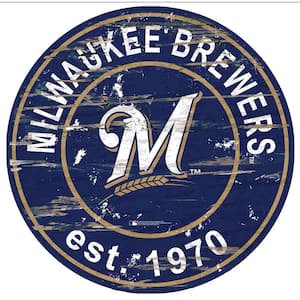 MLB Milwaukee Brewers 24 in. Distressed Wooden Wall Art Circle Sign