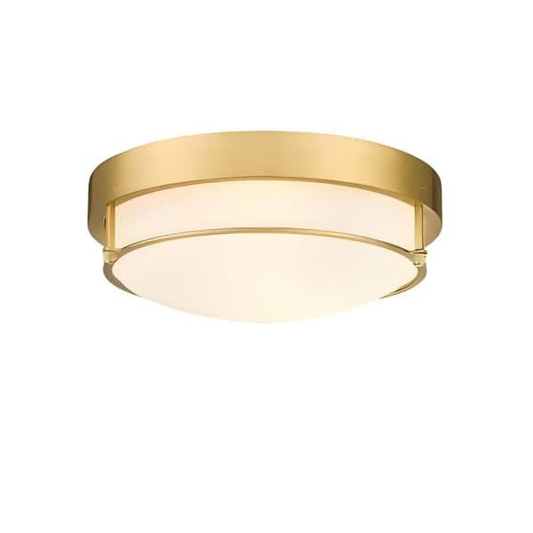 12 in. 2-Light Polished Gold Finish Modern Flush Mount Ceiling Light with Frosted Glass