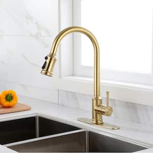 Single Handle Pull Down Sprayer Kitchen Faucet with Advanced Sensor in Gold
