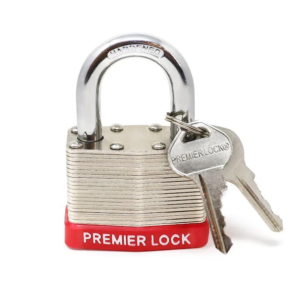 Premier Lock 2 in. Nickel Plated Laminated Steel Keyed Padlock with Vinyl Bumper and 2 Keys