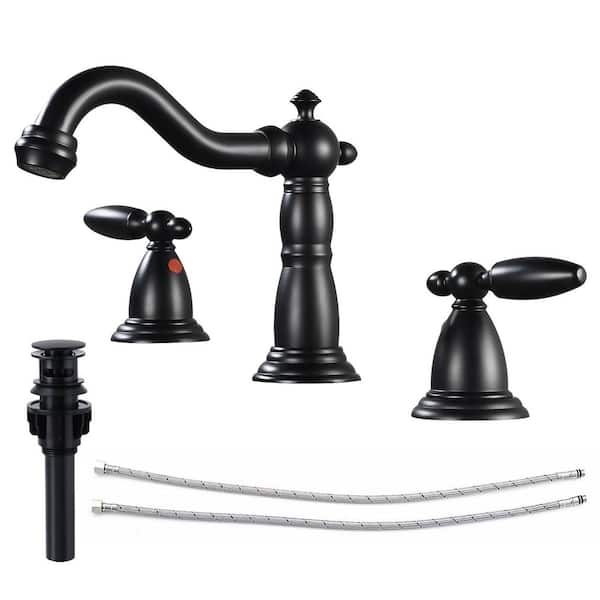 Double handle 8 in. Widespread Bathroom Faucet 3 Hole Bathroom Sink Faucet in Matte Black