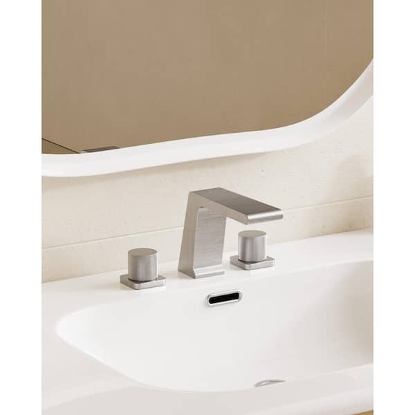 YAWWALK 8 in. Widespread Double Handle Waterfall Spout Bathroom Faucet with Anti Scald in Brushed Nickel
