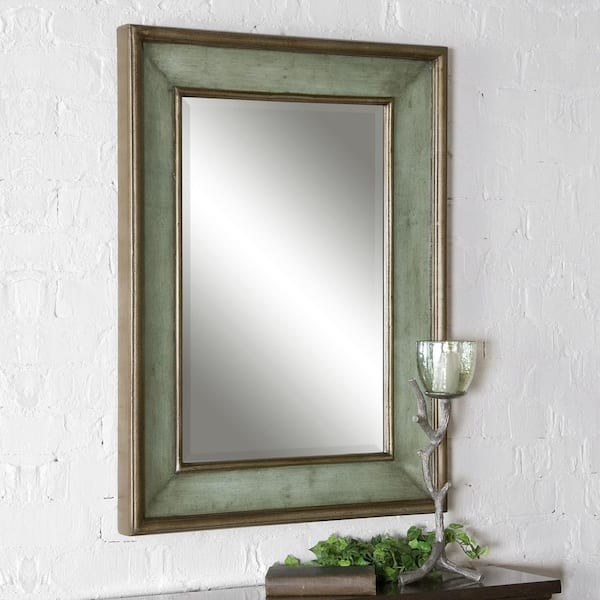 Global Direct 36 in. x 26 in. Rubbed Blue Wood Rectangular Framed Mirror