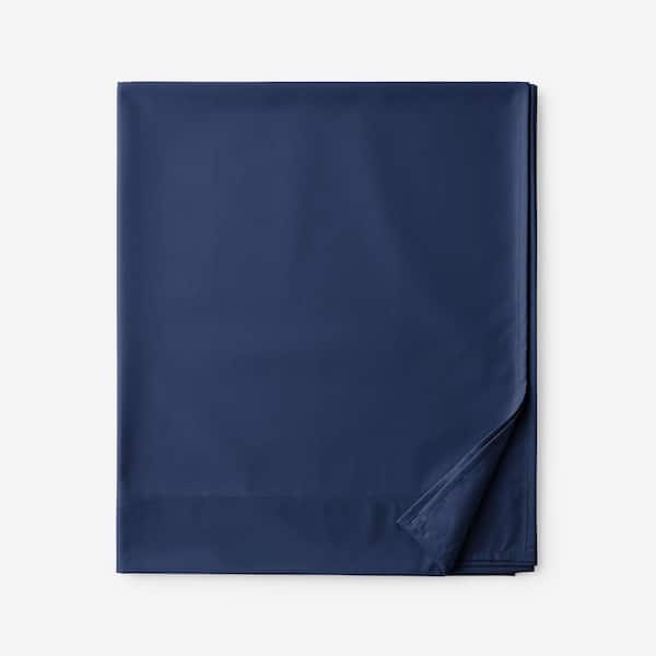 The Company Store Company Cotton Wrinkle-Free Sateen Blue Sapphire Sateen Queen Flat Sheet