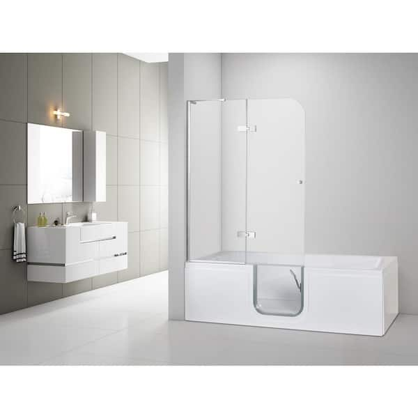 Ella Laydown 72 In Walk In Air Bath Bathtub In White With Left Hinged Middle Glass Door With Shower Screen And Left Drain La3272a Ss L The Home Depot