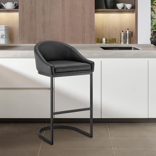 Atherik 34-38 in. Black/Black Metal 24 in. Bar Stool with Faux Leather Seat
