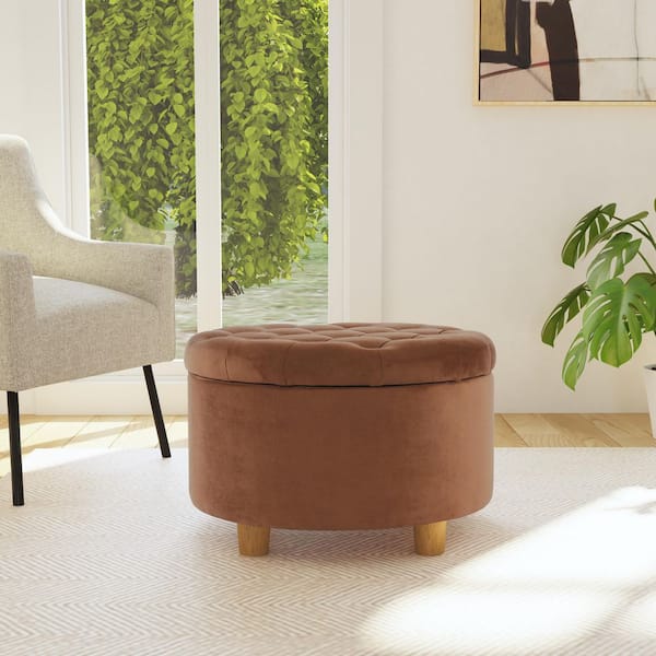 Homepop Button Tufted Spice Velvet Round Storage Ottoman