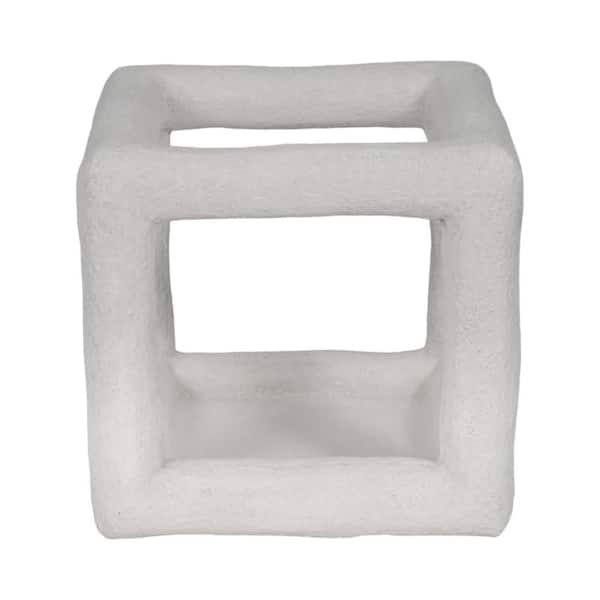 Liv & Skye White 10 in. x 9 in. Ceramic Textured Open Square Sculpture