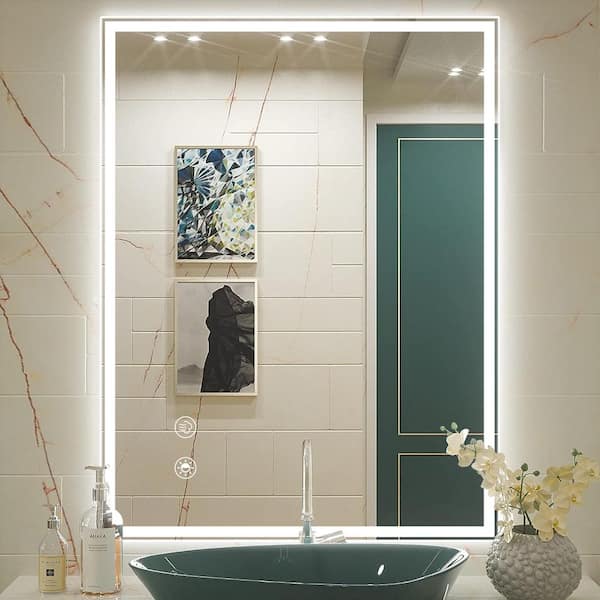 Unbranded 24 in. W x 32 in. H Rectangular Frameless Wall Mount LED Bathroom Vanity Mirror with Anti-Fog Dimmable Lights in White