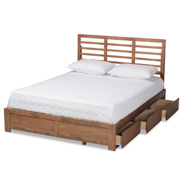 Baxton Studio Piera Ash Walnut Queen Platform Storage Bed