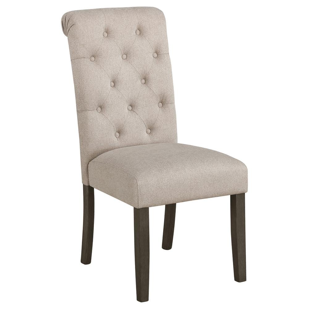 Elegant Beige Upholstered Parsons Side Chair with Rustic Wood Legs