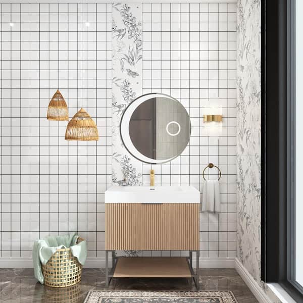 30 in. W Single Sink Freestanding Bath Vanity in Brown Oak with White Acrylic Top