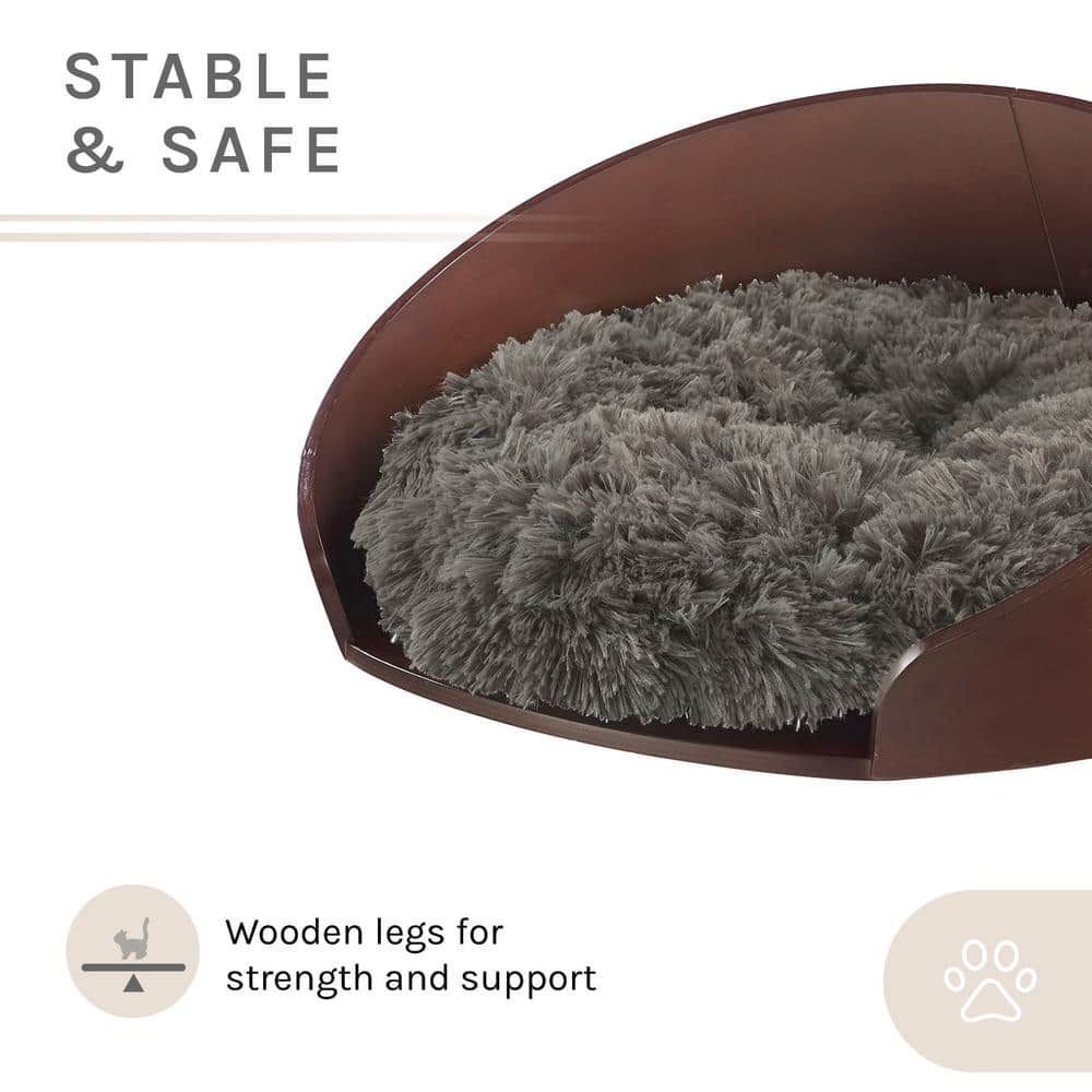 Small Dark Brown Bent Wood Faux Fur Dog Bed