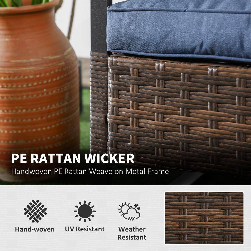 Dark Blue Wicker Rocking Chair Bistro Set with Cushions