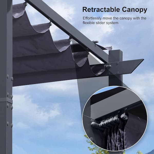 10 ft. W x 13 ft. D Outdoor Dark Gray Aluminum Pergola with Navy Blue Adjustable Sun Shelter Canopy and Extra Canopy Top