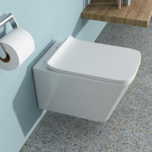 Wall Hung Square Toilet Bowl Only in White with Lid and Seat