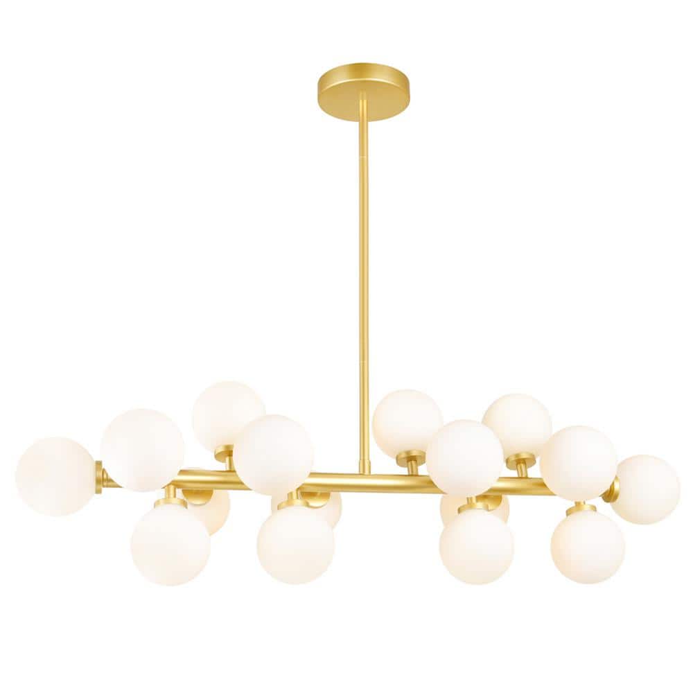 Arya Vintage Glam Satin Gold 36" Chandelier with Frosted Glass Globes