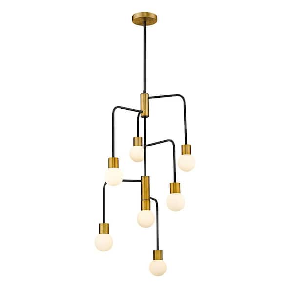 Neutra 7-Light Matte Black Plus Foundry Brass Chandelier with Glass Shade  621-7MB-FB - The Home Depot