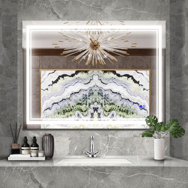 WOODSAM 36 in. W x 48 in. H Large Rectangular Frameless Anti-Fog LED Lighted Wall Bathroom Vanity Mirror