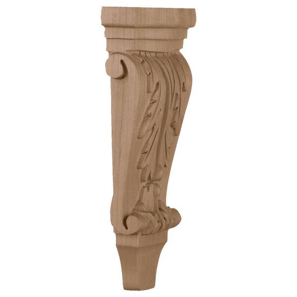 Ekena Millwork 4-3/4 in. x 1-3/4 in. x 10 in. Red Oak Small Acanthus Pilaster Corbel