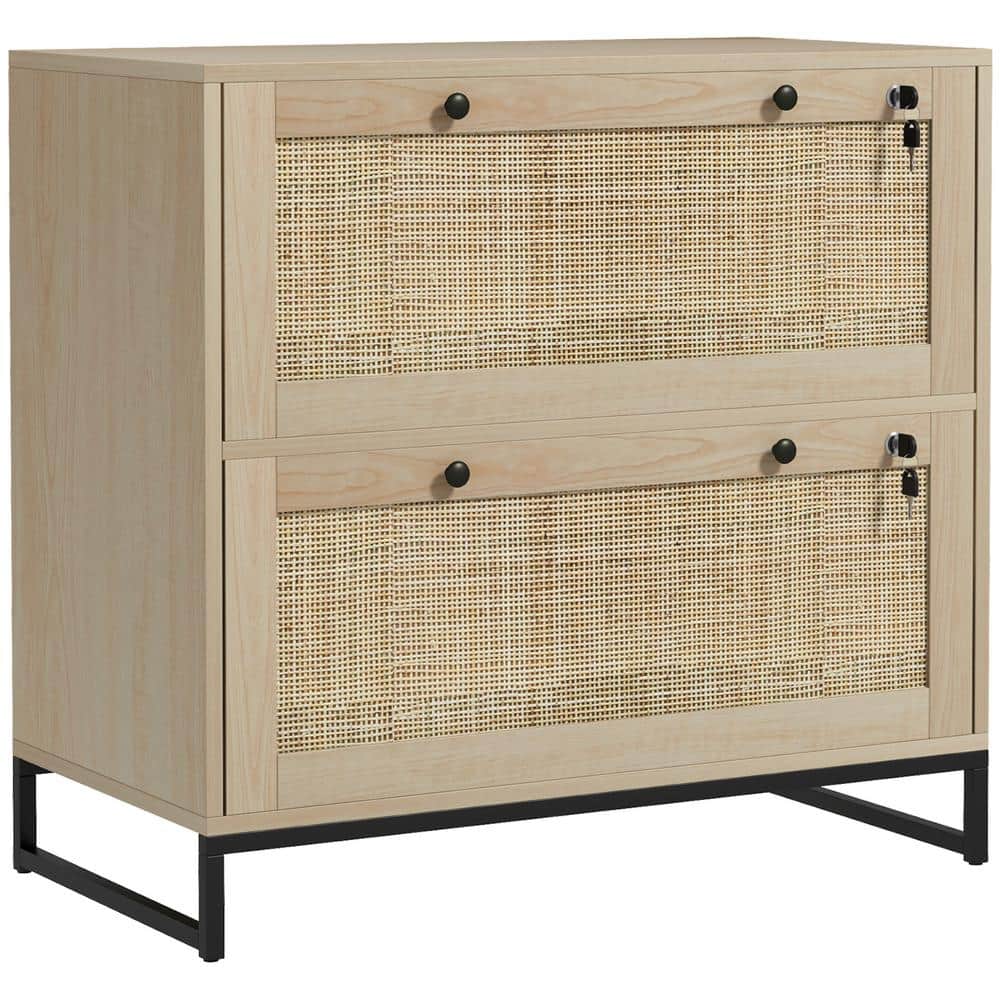 Natural Wood 2 Drawer Lockable Vertical Filing Cabinet