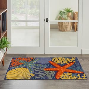 Aloha Navy Multicolor 3 ft. x 4 ft. Nature-inspired Contemporary Indoor/Outdoor Area Rug