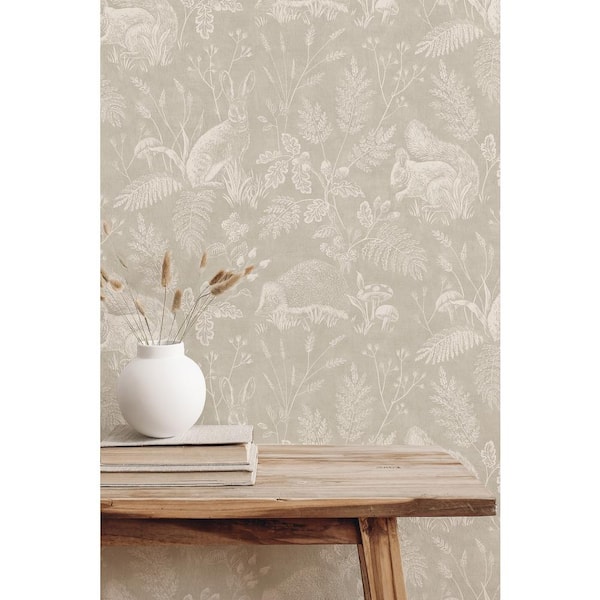 Light Grey Woodland Toile Wallpaper