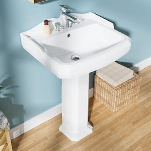 23 in. Pedestal Combo Bathroom Sink White Vitreous China Rectangular Pedestal Sink for Bathroom Combo Sink with Overflow