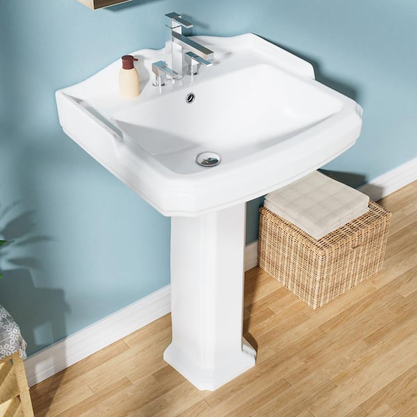 Aguamaph 23 in. Pedestal Combo Bathroom Sink White Vitreous China Rectangular Pedestal Sink for Bathroom Combo Sink with Overflow