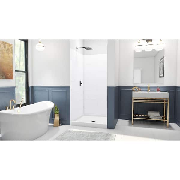 DreamStone 42 in. L x 42 in. H W x 84 in. H Alcove Shower Kit with Shower Wall and Shower Pan in Traditional White